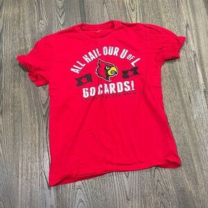 Captivating Womens Short Sleeve Top Crewneck Louisville Cardinals Print Red Sz M